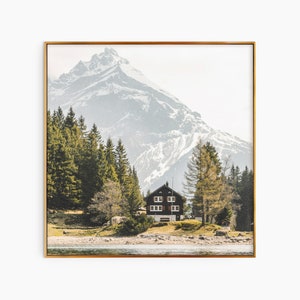 Mountain Cabin Print Square Photography, Instant Art, Mountain Wall Art, Photography Art, Minimalist Poster, Printable Wall Decor