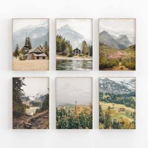 Natur Print 6er Set, Wald Print Set, Waldfotografie, modernes minimalistisches Poster, druckbare Wanddekoration, Bergblumen Art Print