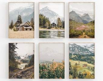 Rustic Autumn Set of 6, Forest River Fog, Tree River Fog, Mountain Forest Print, Printable Wall Decor, Photography, Nature Landscape Art