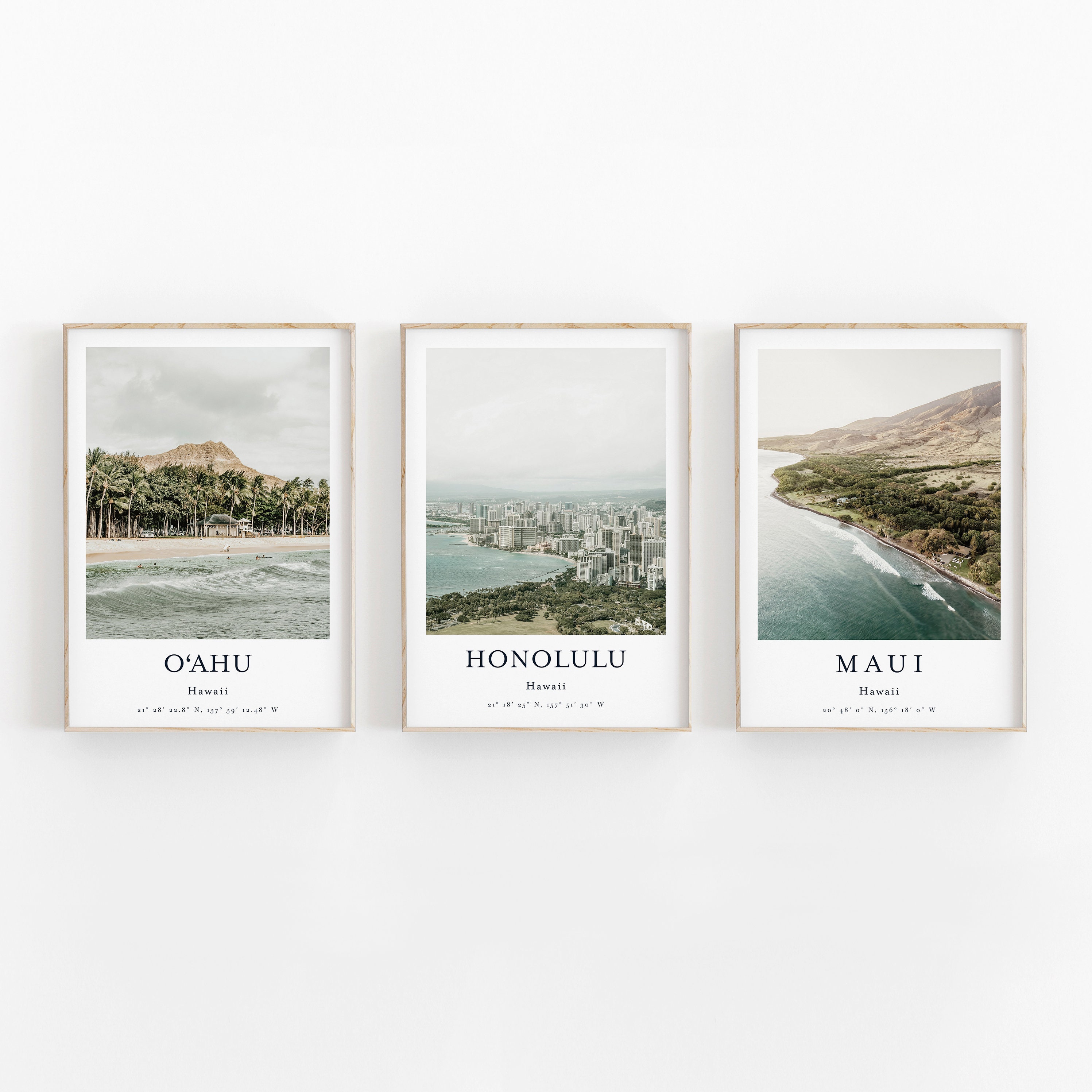 Hawaii Print Set of 3, Travel Art Print, Surf, Hawaii Wall
