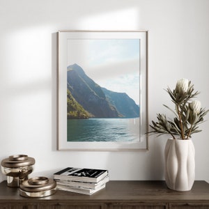 Nature Art Print, Mountain Art Print, Large Wall Art Print, Foggy Nordic Landscape Poster, Digital Download Print, Mystic Forest Print imagem 3