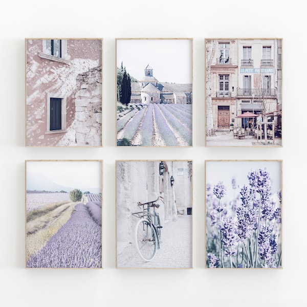 France Set of 6 Gallery, France City Print, Photography Wall Art, Travel Art Print, City View Art Square, Lavender Wall Art, Gallery Wall