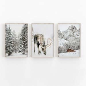 Winter Wonderland Set of 3, Christmas Gallery Wall Art Prints, Winter Landscape, Snow Covered Trees, Winter Photography, Forest Pine trees