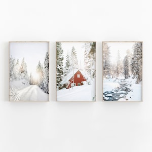 Winter Wonderland Set of 3, Christmas Gallery Wall Art Prints, Winter Landscape, Snow Covered Trees, Winter Photography, Forest Pine trees