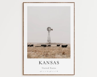 Kansas Landscape Print: Wild Mill & Cattle (Digital Download)