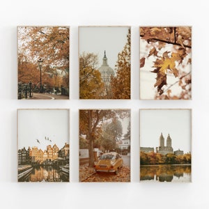 Gallery Wall Otoño Conjunto de 6, City ArtPrint, Travel Autumn Art Print, Póster de la naturaleza de otoño, Decoración de pared imprimible, Póster de viaje rústico