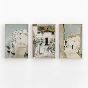 Watercolor Spain Print Set of 3 Rustic Spanish Summer Art Spanish Street Architecture Wall Art Painting Art Print, Vintage Painting Art