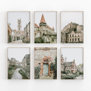 Edinburgh City Set of 6, Gallery Wall Print, City Of Scotland , City View Art Square, Edinburgh Castle Photo Print, Scotland Houses Print