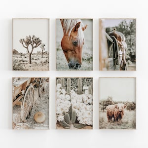 Farmhouse Print Set of 6, Nature Wall Decor, Rustic Landscape, Highland Cow Wall print, Fall Wall Print, Rustic Western Gallery Wall Set