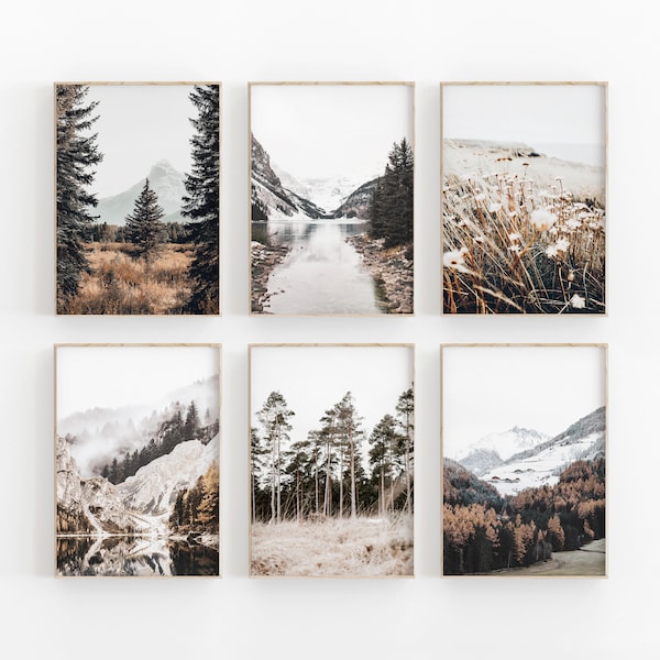 Nature Print Set of 6, Forest Print Set, Forest Photography Set, Modern Minimalist Poster, Printable Wall Decor, Flowers Art Print