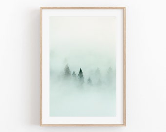Foggy Pine Forest Print: Minimalist Nature Wall Art (Digital Download)