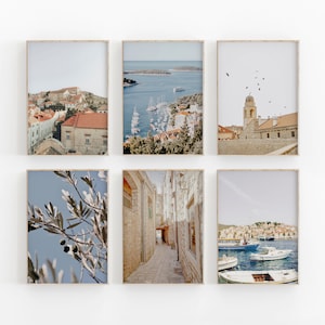 Conjunto de 6 costas de Croacia, playa de Dubrovnik, arte de la pared de Croacia, C, arte de la pared costera, impresión de decoración del hogar