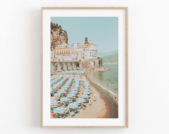 Italie Beach Print, Cityscape Wall Art, Travel Art Print, City View Art Square, Méditerranée, Italie Salon Décor, Positano Beach Print