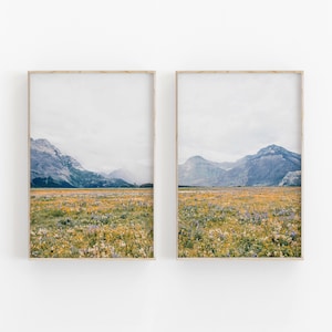 Juego de impresión de flores de montaña de 2, fotografía, arte instantáneo, arte de pared de montaña, arte de fotografía, cartel minimalista, decoración de pared imprimible