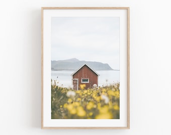 Norway Art City Print Cityscape Wall Art Photography Print, Nordic photo poster, Red House Art Print, Norway Wall Art Poster