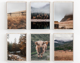 Ensemble d'impression de ferme de 6, décor de mur de nature, paysage rustique, impression de forêt d'automne, impression de photo de vache, impression de mur d'automne, ferme de décor à la maison