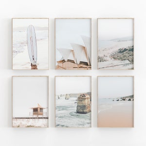 Australien 6er Set, GalleryWall, Australia Wall Art, Travel Art Print, Sydney Opera Poster, Australia Beach Lifeguard, Australien Byron Bay
