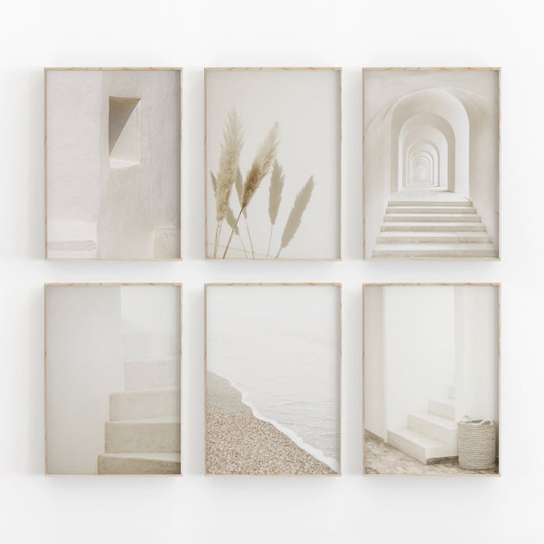 Set of 6 Prints, Neutral Print Set, Minimalist Gallery Wall, Scandinavian Print, Architecture Prints, Printable Art, Soft Beige Wall Art