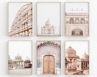 India City Lot de 6 Galerie, India City Print, Cityscape Wall Art, Travel Art Print, City View Art Square, India Wall Art, Taj Mahal, Inde