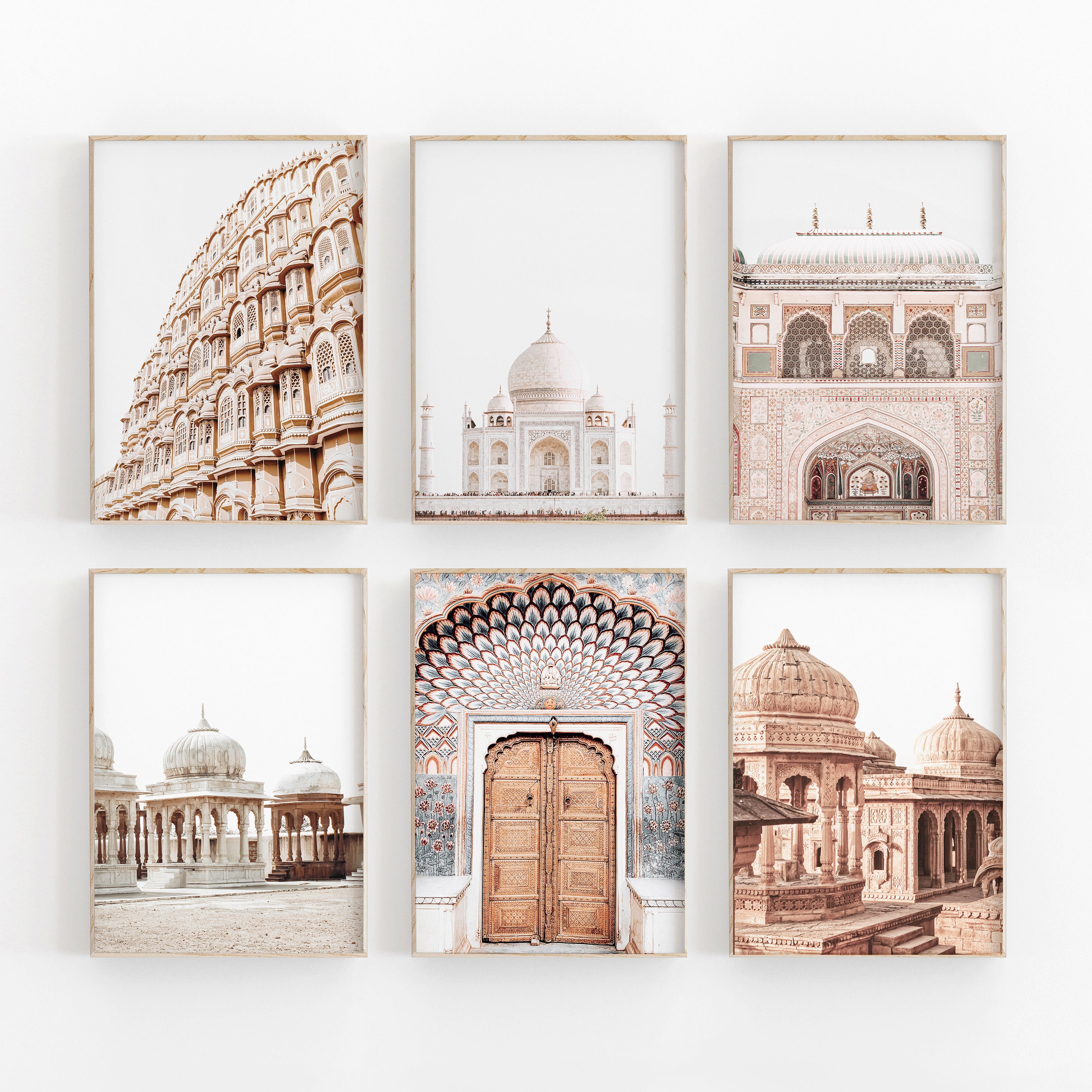 India City Set of 6 Gallery, India City Print, Cityscape Wall Art, Travel Art Print, City View Art Square, India Wall Art, Taj Mahal, India