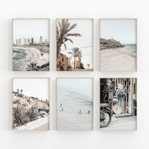 Tel Aviv City Set of 6 Gallery, Tel Aviv City Print, Cityscape Wall Art, Travel Art Print, City View Art Square, Photo Poster Travel, Beach