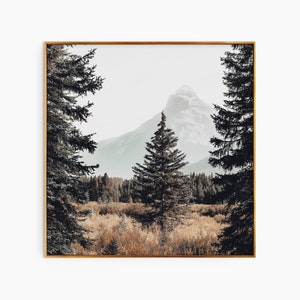 Nature Landscape Print, Mountain Landscape, Tree Mountain Fog, Modern Minimalist Poster, Home Decor, Pine Tree Art Print