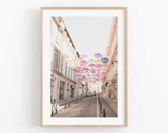 France Cityscape Print: Colorful Umbrellas, Street View (Digital Download)