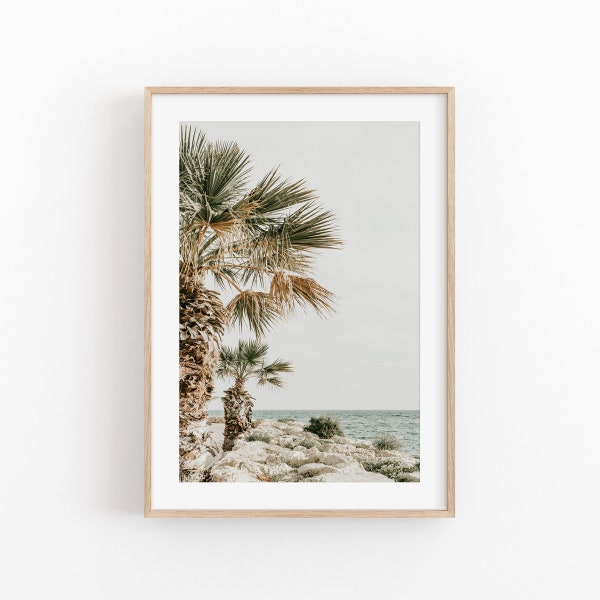 Palm Tree  Art Print, Beach Print, Tropical Art Print, Modern Minimalist Poster, Palm Photo Poster, Tropical Wall Art, Mediterranean Sea