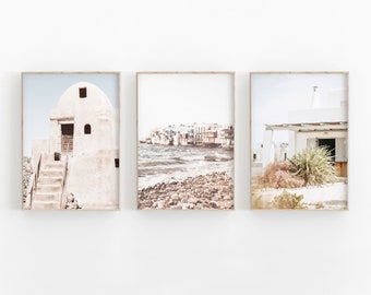Greece Art Print Set: Mykonos & Santorini Travel Prints (Digital Download)
