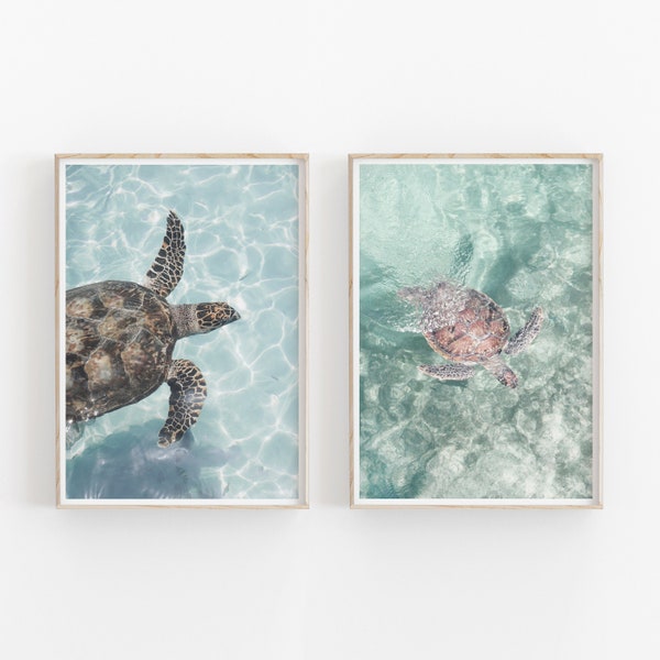 Zeeschildpad set van 2 kunst print, instant kunst, waterschildpad, moderne minimalistische poster, afdrukbare muur decor, zee schildpad muur kunst print,