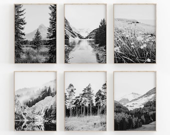 Set di stampe fotografiche in bianco e nero di foreste: arte naturalistica minimalista (download digitale)