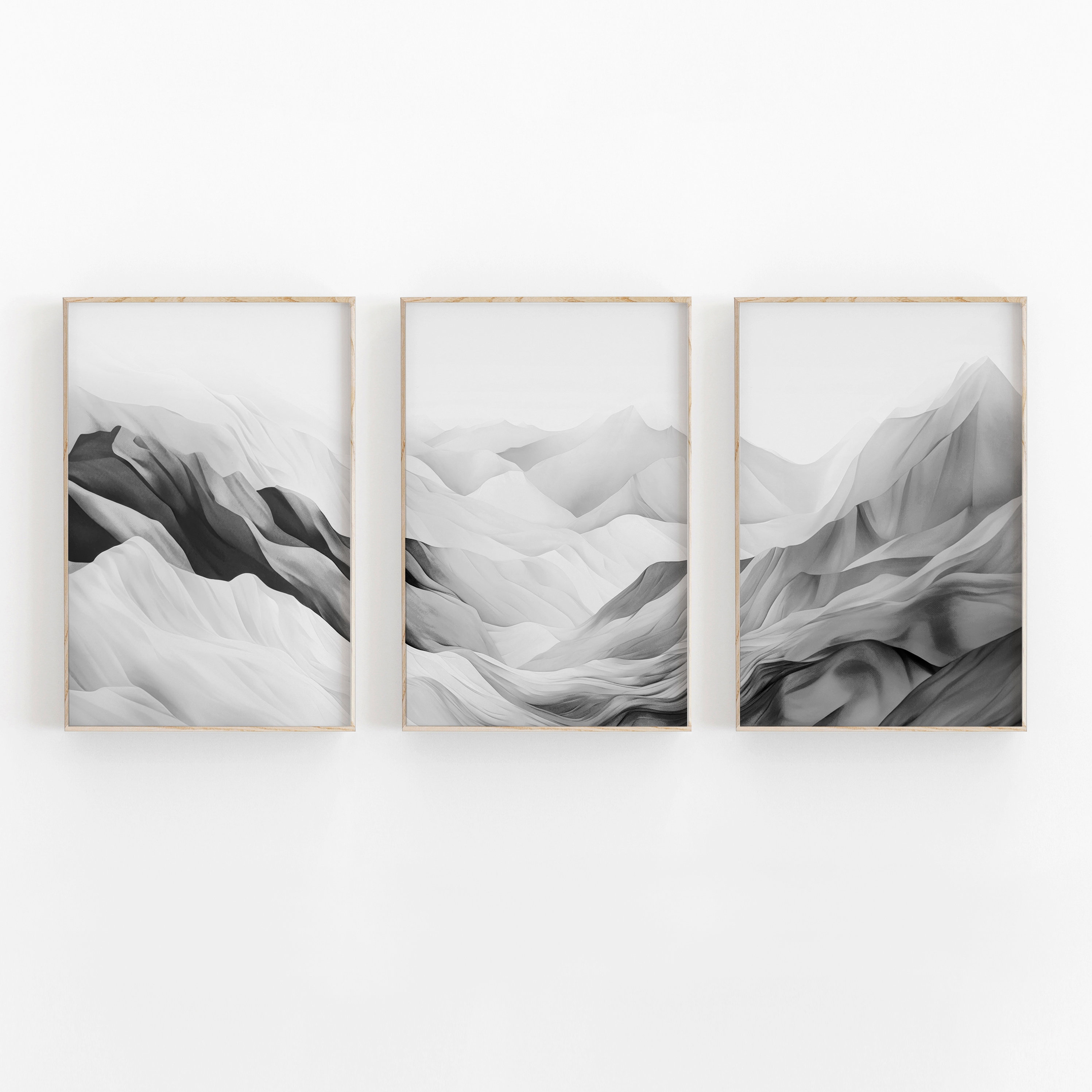 Black and White Mountain Art Print Set: Abstract Landscape