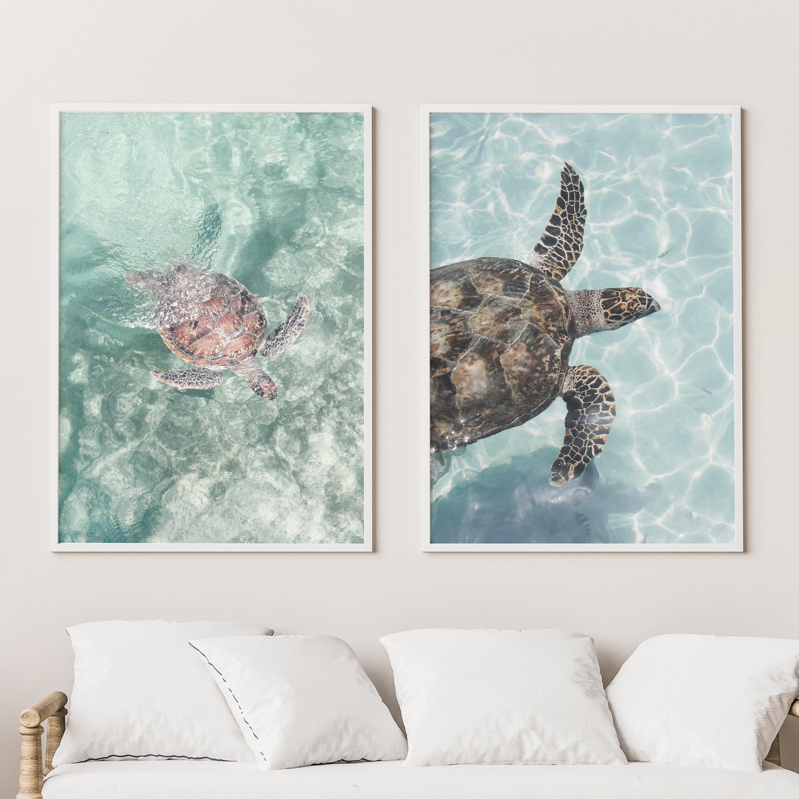 Sea Turtle Set of 2 Art Print Instant Art Water Turtle - Etsy