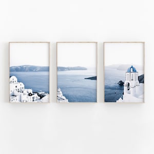 Greece Santorini Print Set of 3, Travel Art Print, City Art Print, Modern Minimalist, Printable Wall Decor, Greece Print, City Square