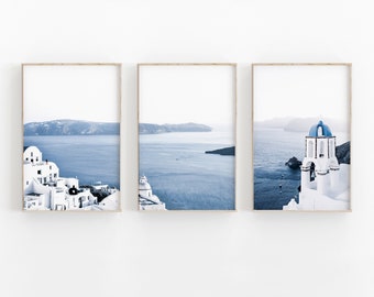 Grèce Santorini Print Set de 3, Travel Art Print, City Art Print, Modern Minimalist, Printable Wall Decor, Grèce Print, City Square