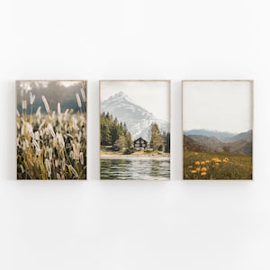 Mountain Print Set of 3, Nature Photography, Printable Art, Mountain Forest Wall Decor, Gallery Wall Set, Pine Trees, Rustic Wall Decor