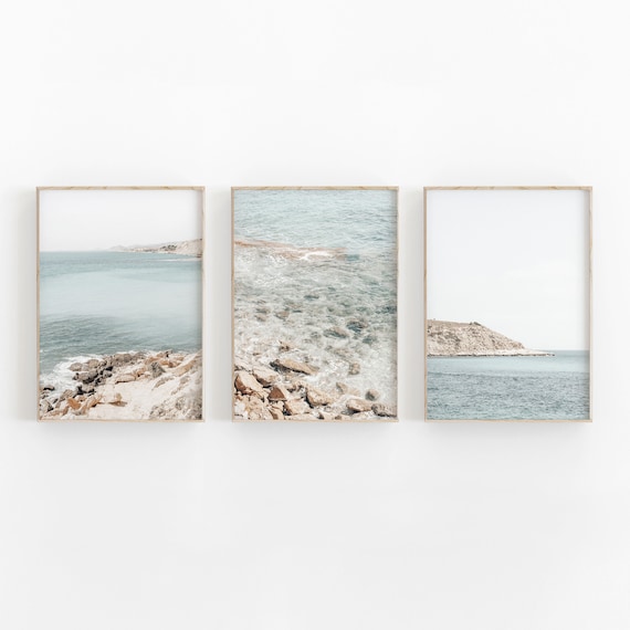 Beach Print Set of 3 Instant Art Mediterranean Sea Modern | Etsy
