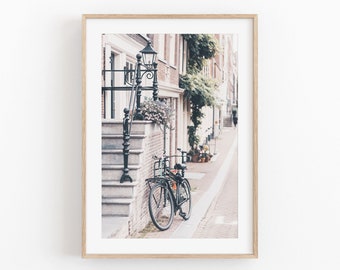 Amsterdam City Print, Cityscape Wall Art, Fotografie Print, City View Art Square, Foto Poster, Woonkamer Decor, Fiets Amsterdam Foto