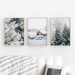 Winter Wonderland Set of 3, Christmas Gallery Wall Art Prints, Winter Landscape, Snow Covered Trees, Winter Photography, Forest Pine trees