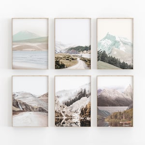Nature Mountain Print Set of 6, Instant Art, Modern Minimalist Poster, Printable Wall Decor, Home Decor, Nature Art, Mountain Collage Print
