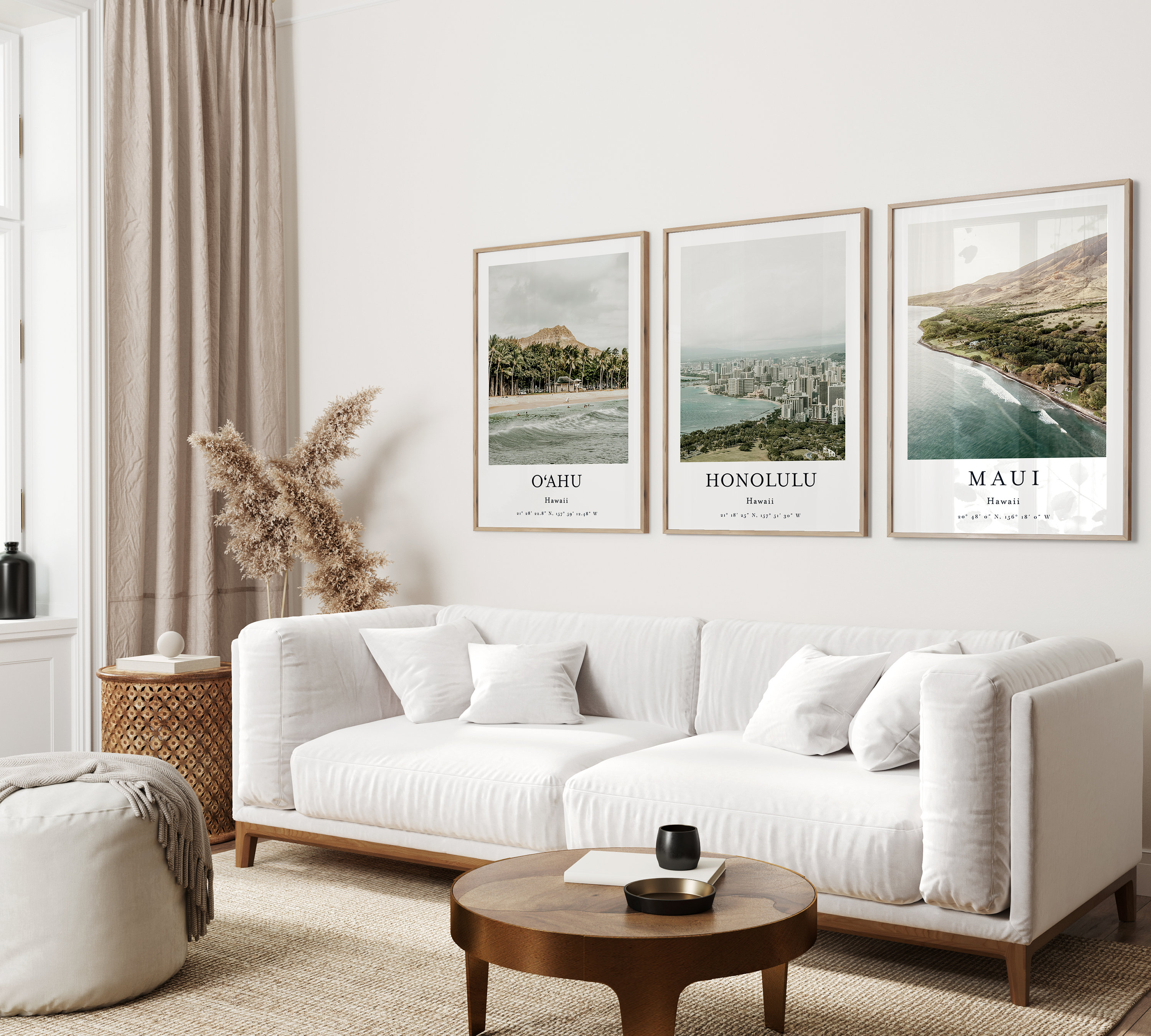Hawaii Print Set of 3, Travel Art Print, Surf, Hawaii Wall