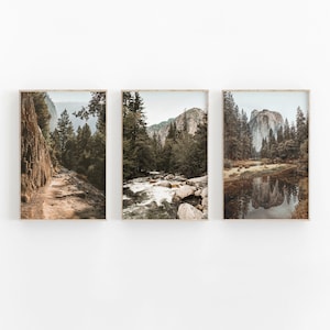 Yosemite Art Set of 3, Yosemite Wall Art Set of 3, Large National Park Poster, Forest Pine Tree Print, Photography, Photography Wall Art
