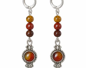 Hand Enameled Artisan Earrings, Autumn Jasper Dangles, Boho Leverback Earrings, Earth Tone Jewelry, Rustic Fall Colors