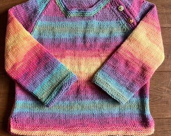 Handmade knitted Autumnal jumper with wooden toy buttons (3 months to 12 years)