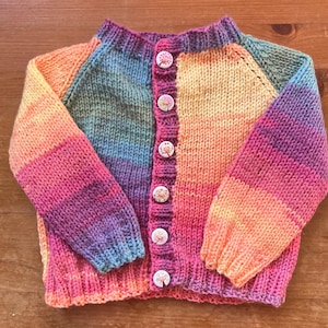 Handmade knitted cardigan with wooden tree buttons (3 months to 8 years)