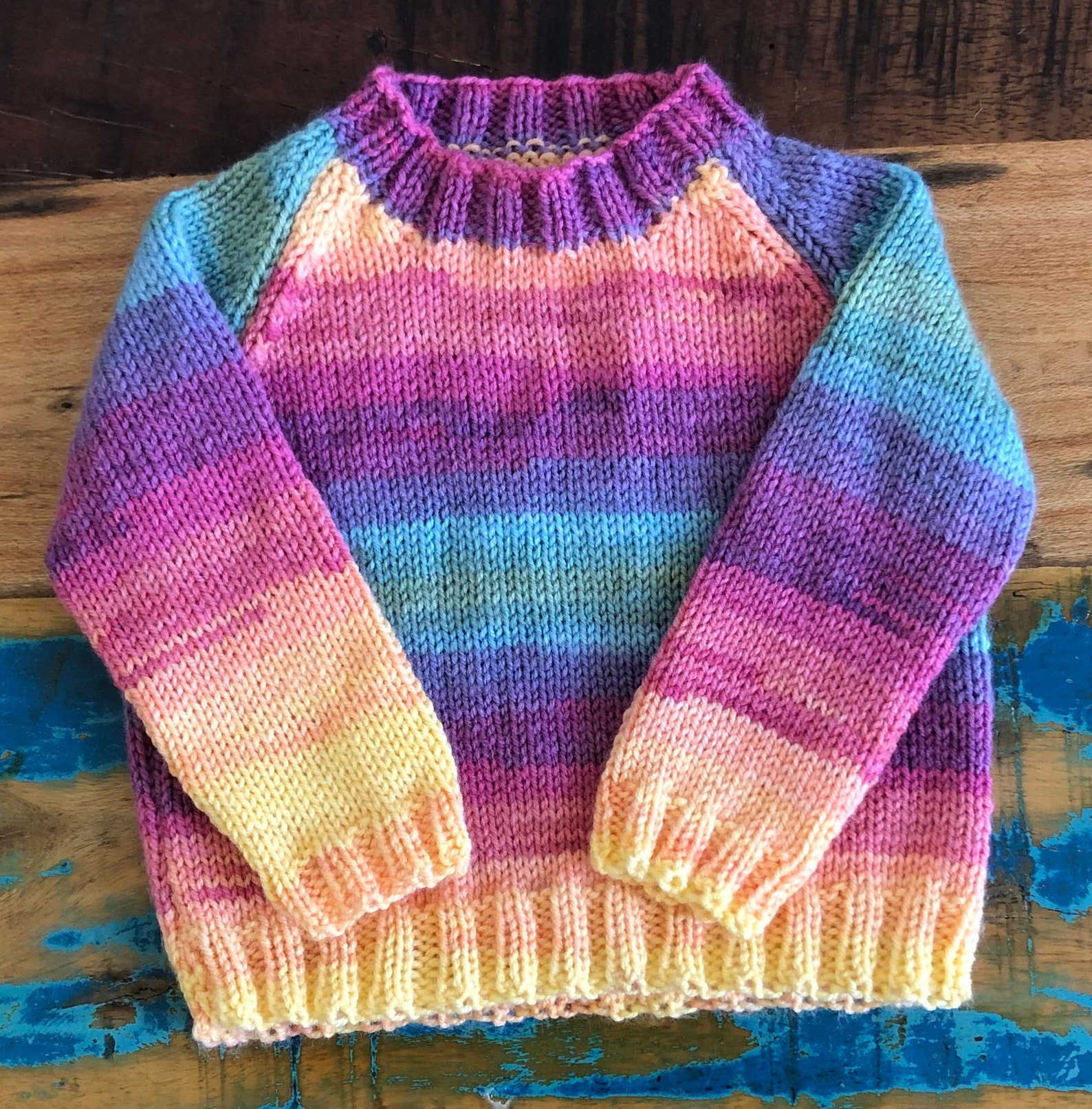Handmade Knitted Baby/child Rainbow Jumper 6 Months 8 Etsy