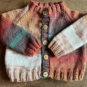 Handmade knitted cardigan with wooden buttons (3 months - 10 years)