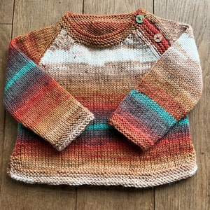 Handmade knitted jumper with wooden British buttons (3 months to 12 years)