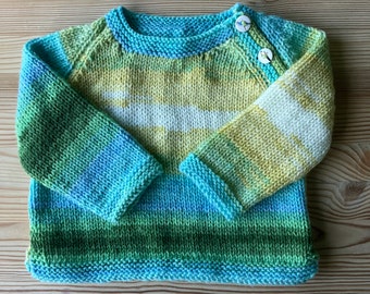Handmade knitted spring baby jumper with bird buttons (3 months- 6 years)