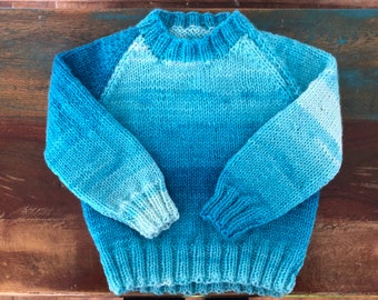 Handmade knitted blue jumper (3 months - 12 years)